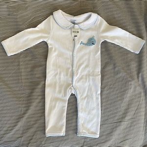Cotton long sleeve romper with knit whale